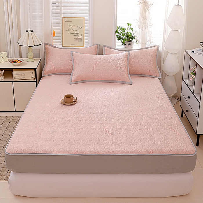 91家纺网 家纺一手货源 找家纺 富馨莱 2026新款PE乙纶高克重冰豆豆席凉感凉席单件席子床笠款支持一件定做尺寸学生宿舍 寻意-粉