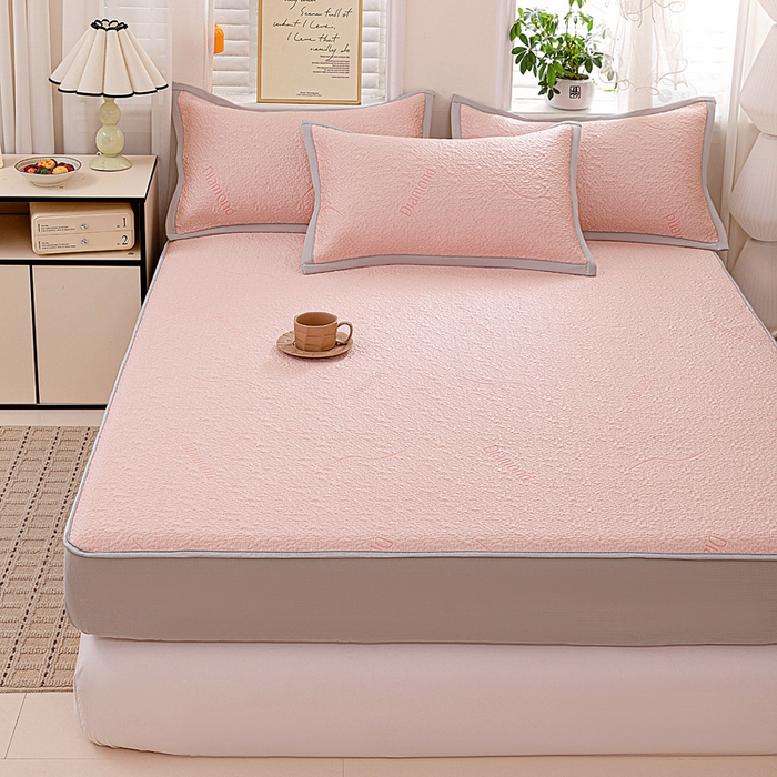 91家纺网 家纺一手货源 找家纺 富馨莱 2026新款PE乙纶高克重冰豆豆席凉感凉席单件席子床笠款支持一件定做尺寸学生宿舍 寻意-粉