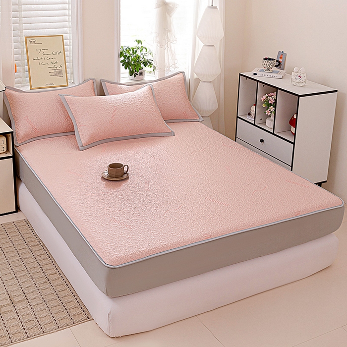 91家纺网 家纺一手货源 找家纺 富馨莱 2026新款PE乙纶高克重冰豆豆席凉感凉席单件席子床笠款支持一件定做尺寸学生宿舍 寻意-粉