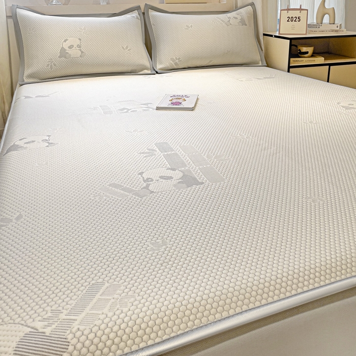 91家纺网 家纺一手货源 找家纺 富馨莱 2026新款PE乙纶高克重冰豆豆席凉感凉席单件席子床笠款支持一件定做尺寸学生宿舍 熊猫嘟嘟-灰