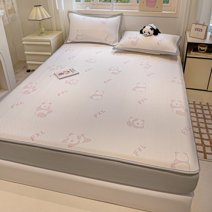 91家纺网 家纺一手货源 找家纺 富馨莱 2026新款PE乙纶高克重冰豆豆席凉感凉席单件席子床笠款支持一件定做尺寸学生宿舍 熊猫嘟嘟-粉