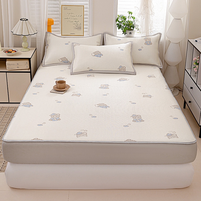 91家纺网 家纺一手货源 找家纺 富馨莱 2026新款PE乙纶高克重冰豆豆席凉感凉席单件席子床笠款支持一件定做尺寸学生宿舍 可爱熊