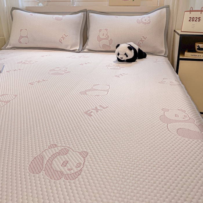 91家纺网 家纺一手货源 找家纺 富馨莱 2026新款PE乙纶高克重冰豆豆席凉感凉席单件席子床笠款支持一件定做尺寸学生宿舍 熊猫嘟嘟-粉