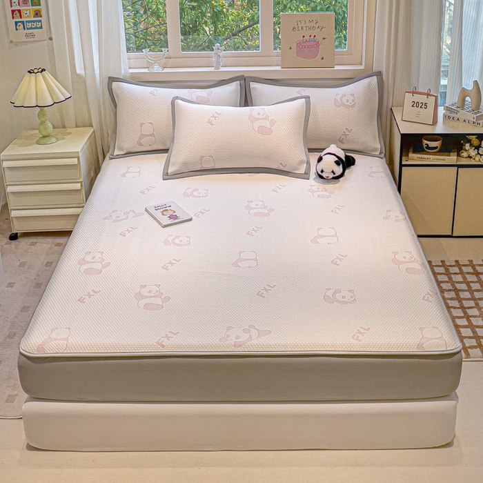 91家纺网 家纺一手货源 找家纺 富馨莱 2026新款PE乙纶高克重冰豆豆席凉感凉席单件席子床笠款支持一件定做尺寸学生宿舍 熊猫嘟嘟-粉