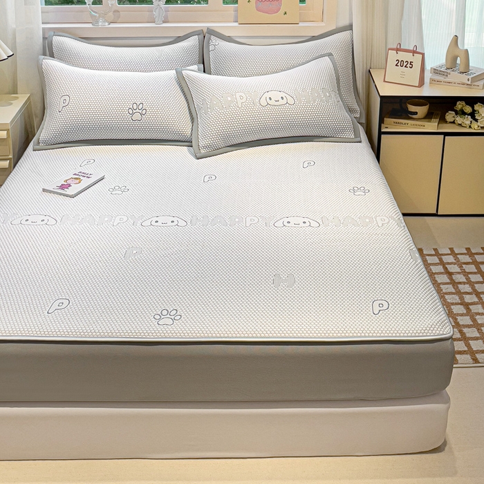 91家纺网 家纺一手货源 找家纺 富馨莱 2026新款PE乙纶高克重冰豆豆席凉感凉席单件席子床笠款支持一件定做尺寸学生宿舍 呆呆狗