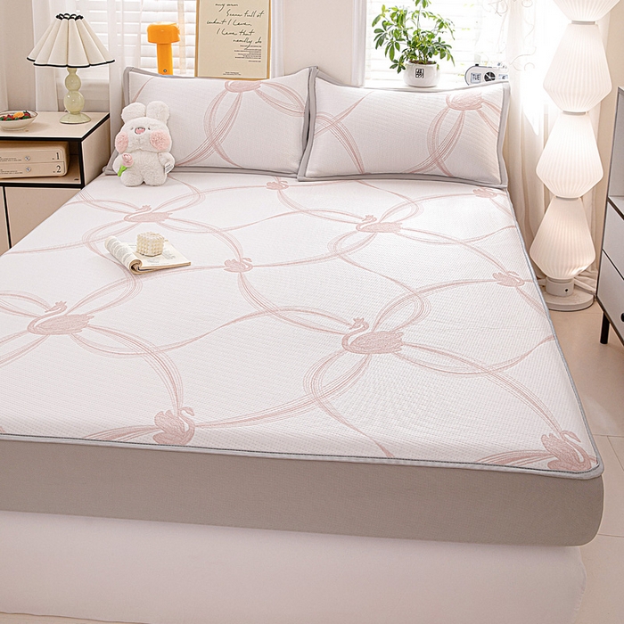 91家纺网 家纺一手货源 找家纺 富馨莱 2026新款PE乙纶高克重冰豆豆席凉感凉席单件席子床笠款支持一件定做尺寸学生宿舍 天鹅-粉