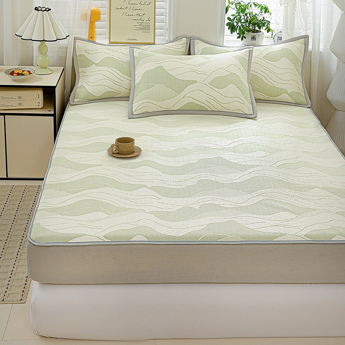 91家纺网 家纺一手货源 找家纺 富馨莱 2026新款PE乙纶高克重冰豆豆席凉感凉席单件席子床笠款支持一件定做尺寸学生宿舍 波纹-绿