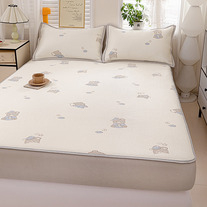 91家纺网 家纺一手货源 找家纺 富馨莱 2026新款PE乙纶高克重冰豆豆席凉感凉席单件席子床笠款支持一件定做尺寸学生宿舍 可爱熊