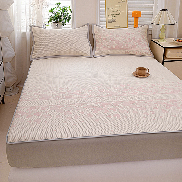 91家纺网 家纺一手货源 找家纺 富馨莱 2026新款PE乙纶高克重冰豆豆席凉感凉席单件席子床笠款支持一件定做尺寸学生宿舍 爱意满满-粉