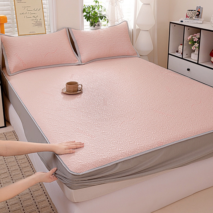 富馨莱 2026新款PE乙纶高克重冰豆豆席凉感凉席单件席子床笠款支持一件定做尺寸学生宿舍 寻意-粉