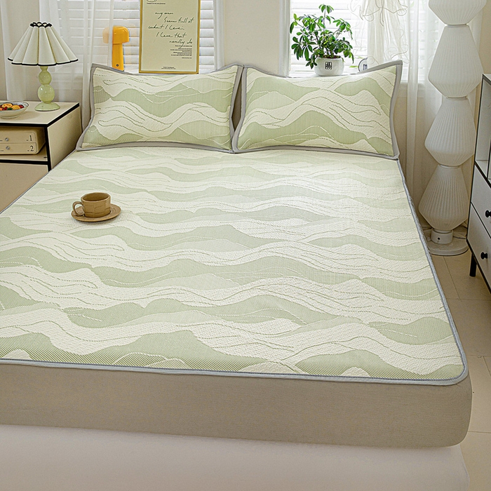 91家纺网 家纺一手货源 找家纺 富馨莱 2026新款PE乙纶高克重冰豆豆席凉感凉席单件席子床笠款支持一件定做尺寸学生宿舍 波纹-绿