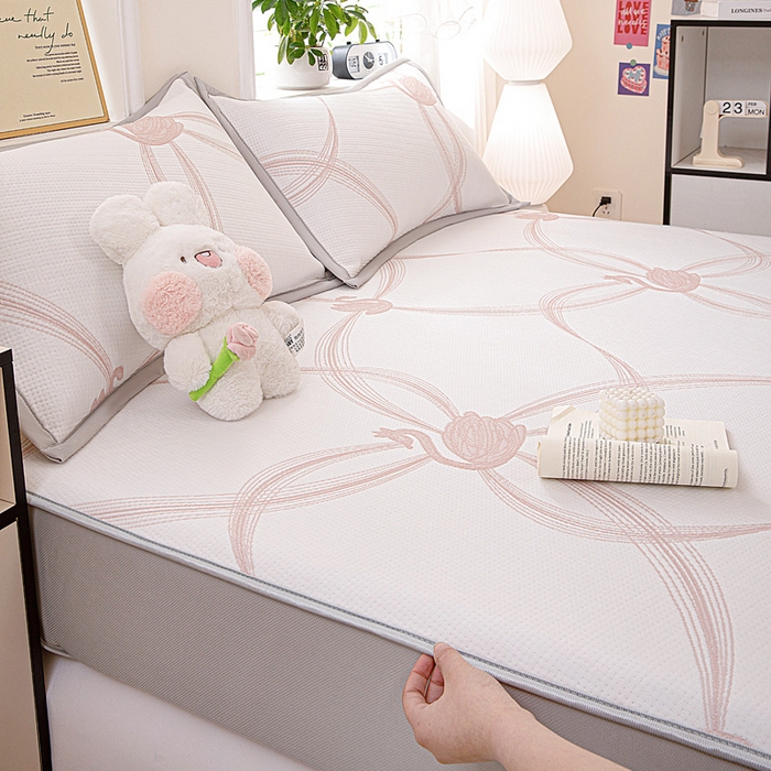 91家纺网 家纺一手货源 找家纺 富馨莱 2026新款PE乙纶高克重冰豆豆席凉感凉席单件席子床笠款支持一件定做尺寸学生宿舍 天鹅-粉