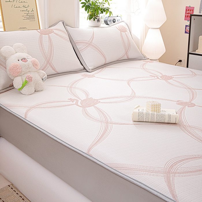 91家纺网 家纺一手货源 找家纺 富馨莱 2026新款PE乙纶高克重冰豆豆席凉感凉席单件席子床笠款支持一件定做尺寸学生宿舍 天鹅-粉