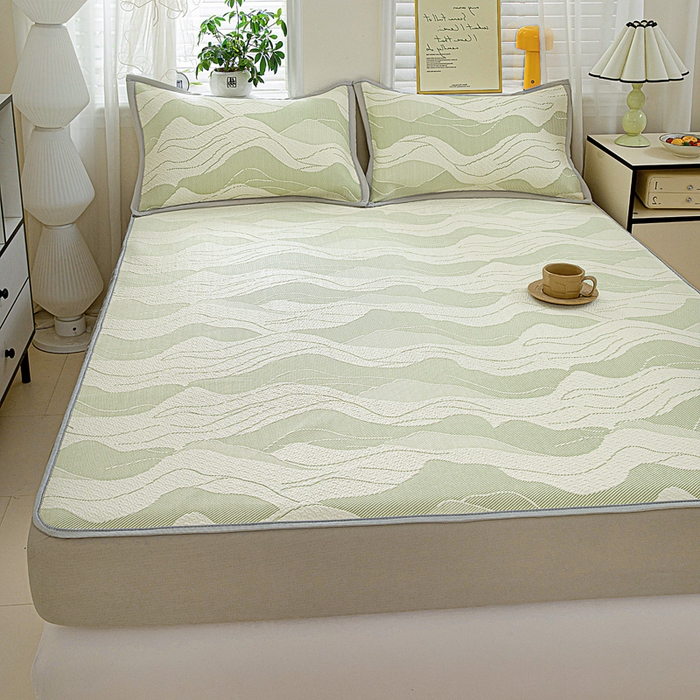 91家纺网 家纺一手货源 找家纺 富馨莱 2026新款PE乙纶高克重冰豆豆席凉感凉席单件席子床笠款支持一件定做尺寸学生宿舍 波纹-绿