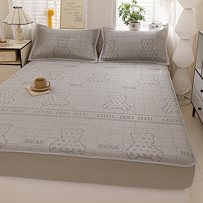 91家纺网 家纺一手货源 找家纺 富馨莱 2026新款PE乙纶高克重冰豆豆席凉感凉席单件席子床笠款支持一件定做尺寸学生宿舍 灰格熊