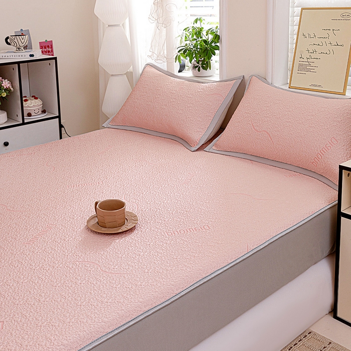 91家纺网 家纺一手货源 找家纺 富馨莱 2026新款PE乙纶高克重冰豆豆席凉感凉席单件席子床笠款支持一件定做尺寸学生宿舍 寻意-粉
