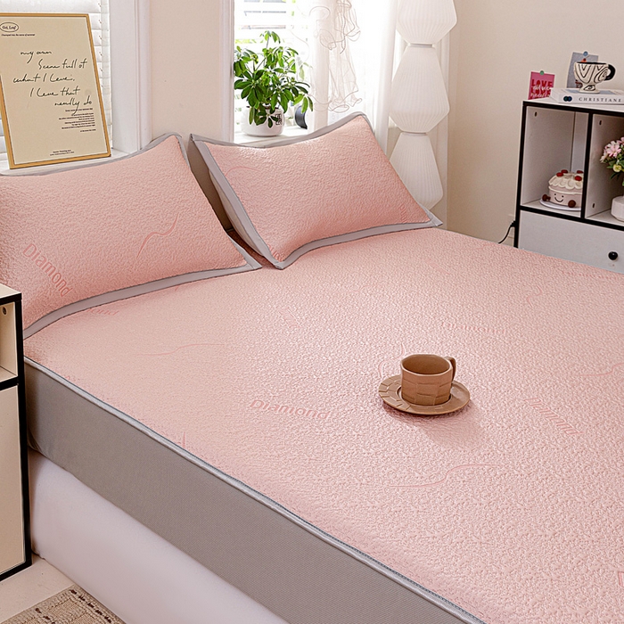 91家纺网 家纺一手货源 找家纺 富馨莱 2026新款PE乙纶高克重冰豆豆席凉感凉席单件席子床笠款支持一件定做尺寸学生宿舍 寻意-粉