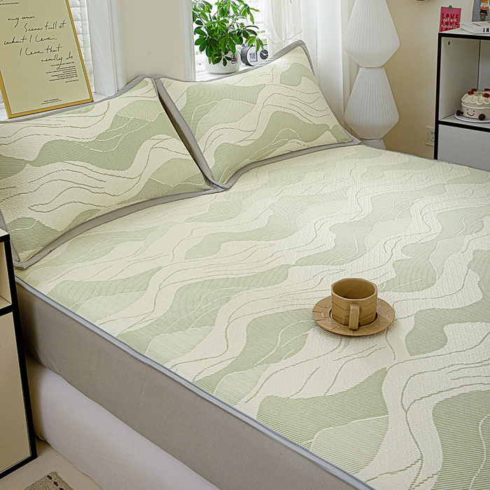 91家纺网 家纺一手货源 找家纺 富馨莱 2026新款PE乙纶高克重冰豆豆席凉感凉席单件席子床笠款支持一件定做尺寸学生宿舍 波纹-绿