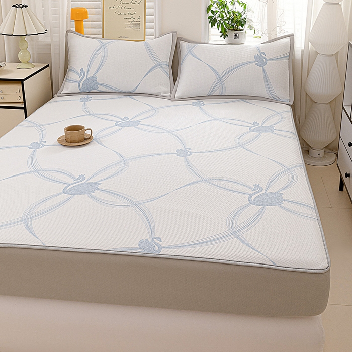 91家纺网 家纺一手货源 找家纺 富馨莱 2026新款PE乙纶高克重冰豆豆席凉感凉席单件席子床笠款支持一件定做尺寸学生宿舍 天鹅-蓝