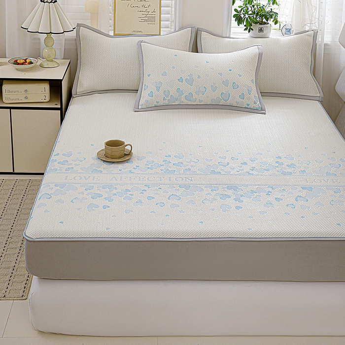 91家纺网 家纺一手货源 找家纺 富馨莱 2026新款PE乙纶高克重冰豆豆席凉感凉席单件席子床笠款支持一件定做尺寸学生宿舍 爱意满满-蓝