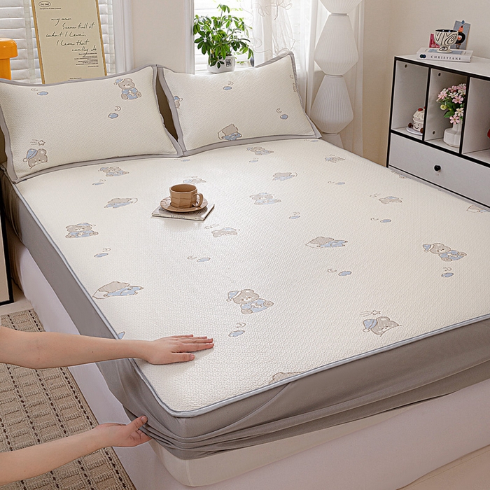 富馨莱 2026新款PE乙纶高克重冰豆豆席凉感凉席单件席子床笠款支持一件定做尺寸学生宿舍 可爱熊