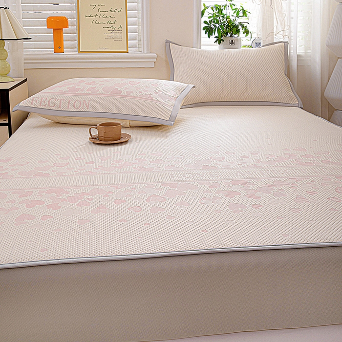 91家纺网 家纺一手货源 找家纺 富馨莱 2026新款PE乙纶高克重冰豆豆席凉感凉席单件席子床笠款支持一件定做尺寸学生宿舍 爱意满满-粉