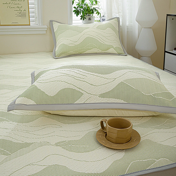 91家纺网 家纺一手货源 找家纺 富馨莱 2026新款PE乙纶高克重冰豆豆席凉感凉席单件席子床笠款支持一件定做尺寸学生宿舍 波纹-绿