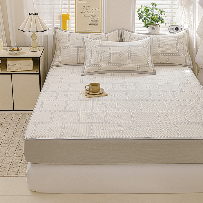 91家纺网 家纺一手货源 找家纺 富馨莱 2026新款PE乙纶高克重冰豆豆席凉感凉席单件席子床笠款支持一件定做尺寸学生宿舍 花蝶-灰