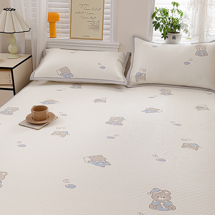 91家纺网 家纺一手货源 找家纺 富馨莱 2026新款PE乙纶高克重冰豆豆席凉感凉席单件席子床笠款支持一件定做尺寸学生宿舍 可爱熊