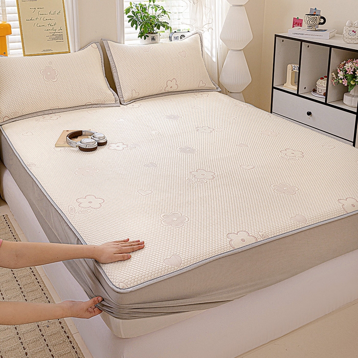 富馨莱 2026新款PE乙纶高克重冰豆豆席凉感凉席单件席子床笠款支持一件定做尺寸学生宿舍 花儿朵朵