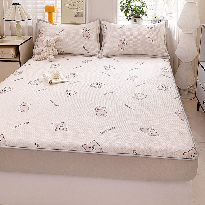 91家纺网 家纺一手货源 找家纺 富馨莱 2026新款PE乙纶高克重冰豆豆席凉感凉席单件席子床笠款支持一件定做尺寸学生宿舍 小狗-柯基