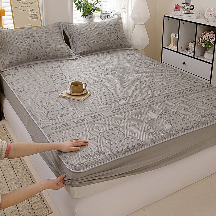 富馨莱 2026新款PE乙纶高克重冰豆豆席凉感凉席单件席子床笠款支持一件定做尺寸学生宿舍 灰格熊