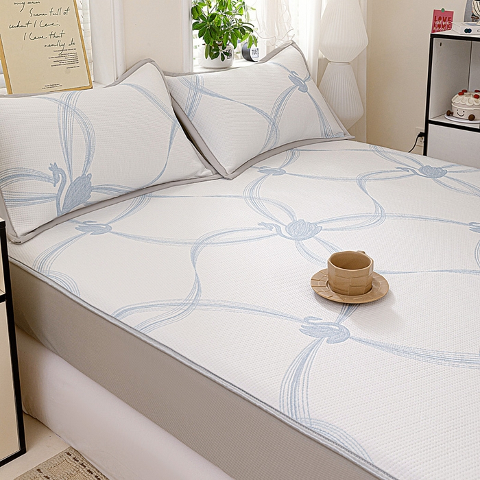 91家纺网 家纺一手货源 找家纺 富馨莱 2026新款PE乙纶高克重冰豆豆席凉感凉席单件席子床笠款支持一件定做尺寸学生宿舍 天鹅-蓝