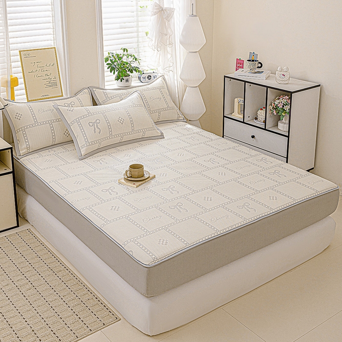 91家纺网 家纺一手货源 找家纺 富馨莱 2026新款PE乙纶高克重冰豆豆席凉感凉席单件席子床笠款支持一件定做尺寸学生宿舍 花蝶-灰