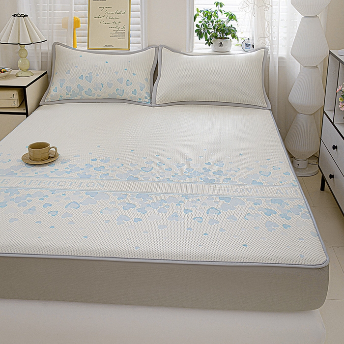 91家纺网 家纺一手货源 找家纺 富馨莱 2026新款PE乙纶高克重冰豆豆席凉感凉席单件席子床笠款支持一件定做尺寸学生宿舍 爱意满满-蓝