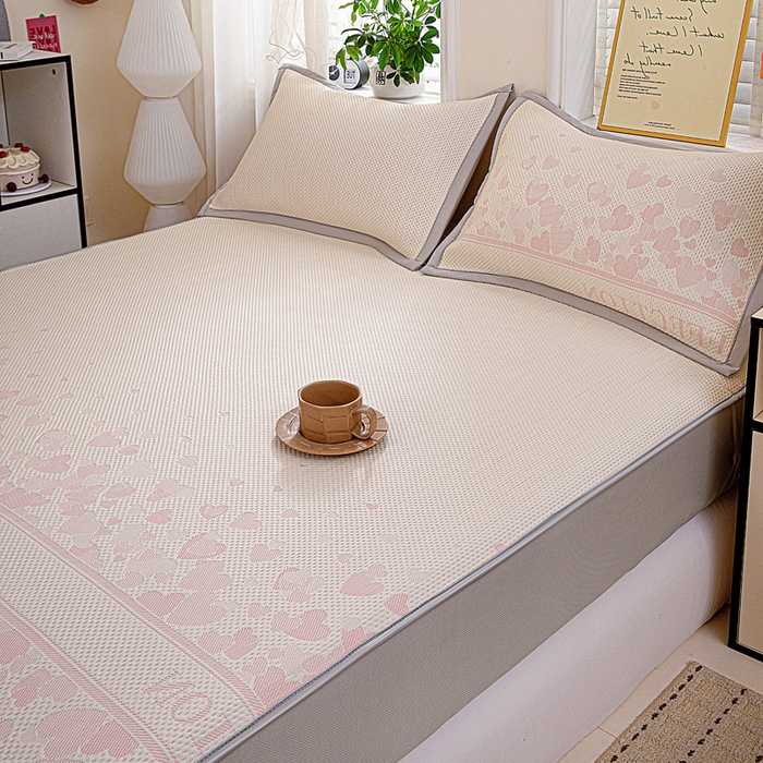 91家纺网 家纺一手货源 找家纺 富馨莱 2026新款PE乙纶高克重冰豆豆席凉感凉席单件席子床笠款支持一件定做尺寸学生宿舍 爱意满满-粉