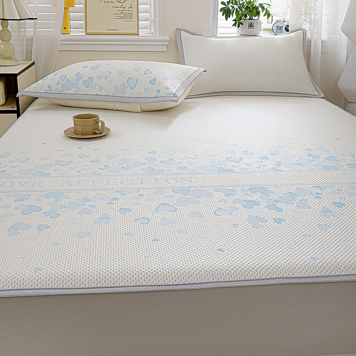 91家纺网 家纺一手货源 找家纺 富馨莱 2026新款PE乙纶高克重冰豆豆席凉感凉席单件席子床笠款支持一件定做尺寸学生宿舍 爱意满满-蓝