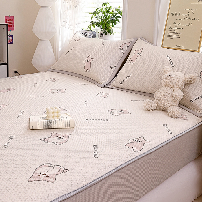 91家纺网 家纺一手货源 找家纺 富馨莱 2026新款PE乙纶高克重冰豆豆席凉感凉席单件席子床笠款支持一件定做尺寸学生宿舍 小狗-柯基