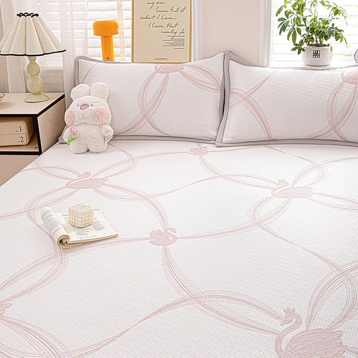 91家纺网 家纺一手货源 找家纺 富馨莱 2026新款PE乙纶高克重冰豆豆席凉感凉席单件席子床笠款支持一件定做尺寸学生宿舍 天鹅-粉