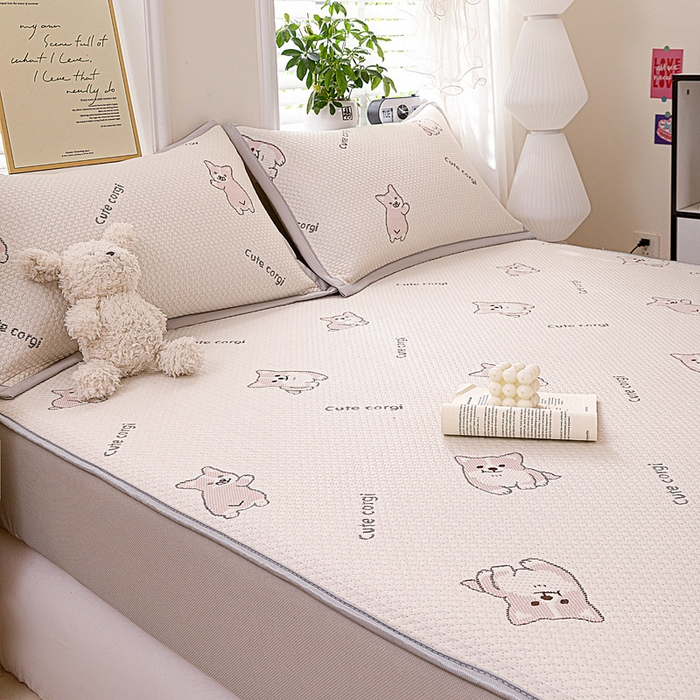 91家纺网 家纺一手货源 找家纺 富馨莱 2026新款PE乙纶高克重冰豆豆席凉感凉席单件席子床笠款支持一件定做尺寸学生宿舍 小狗-柯基