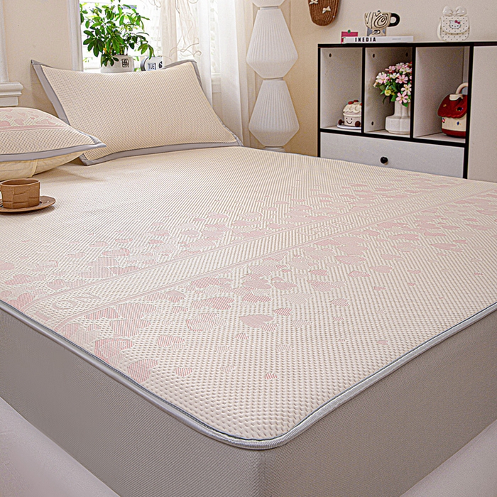 91家纺网 家纺一手货源 找家纺 富馨莱 2026新款PE乙纶高克重冰豆豆席凉感凉席单件席子床笠款支持一件定做尺寸学生宿舍 爱意满满-粉