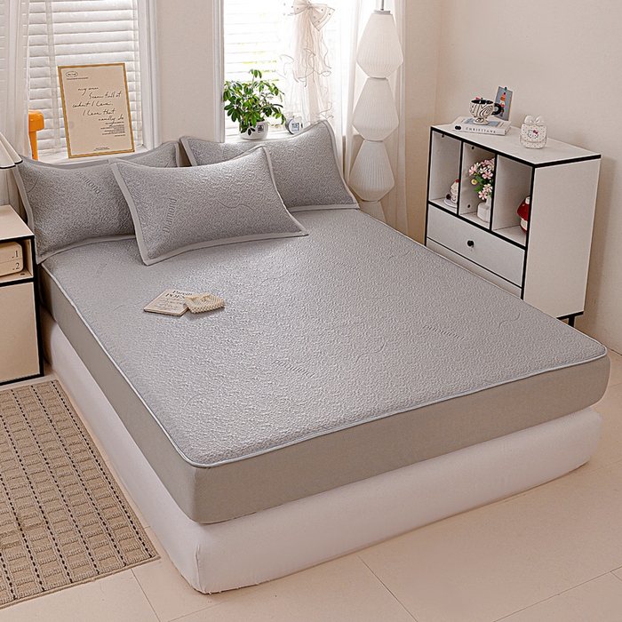 91家纺网 家纺一手货源 找家纺 富馨莱 2026新款PE乙纶高克重冰豆豆席凉感凉席单件席子床笠款支持一件定做尺寸学生宿舍 寻意-灰