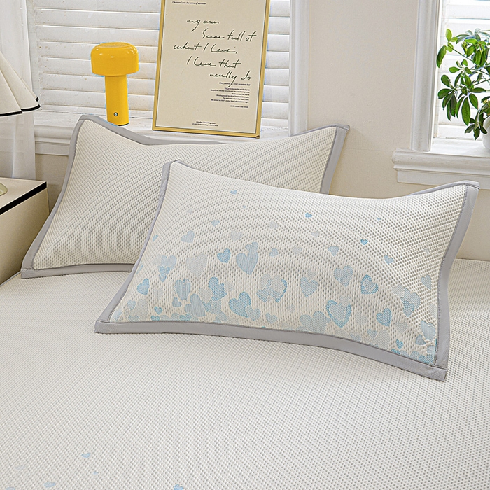 91家纺网 家纺一手货源 找家纺 富馨莱 2026新款PE乙纶高克重冰豆豆席凉感凉席单件席子床笠款支持一件定做尺寸学生宿舍 爱意满满-蓝