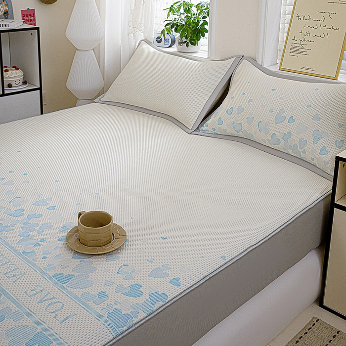 91家纺网 家纺一手货源 找家纺 富馨莱 2026新款PE乙纶高克重冰豆豆席凉感凉席单件席子床笠款支持一件定做尺寸学生宿舍 爱意满满-蓝