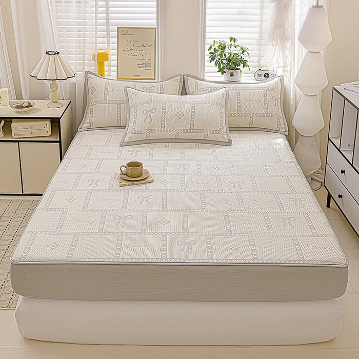 91家纺网 家纺一手货源 找家纺 富馨莱 2026新款PE乙纶高克重冰豆豆席凉感凉席单件席子床笠款支持一件定做尺寸学生宿舍 花蝶-灰