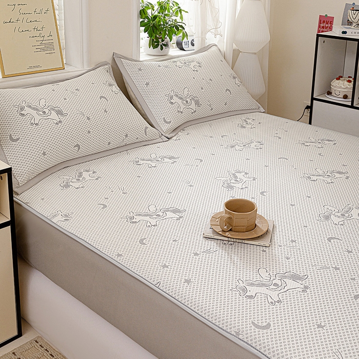 91家纺网 家纺一手货源 找家纺 富馨莱 2026新款PE乙纶高克重冰豆豆席凉感凉席单件席子床笠款支持一件定做尺寸学生宿舍 小飞马