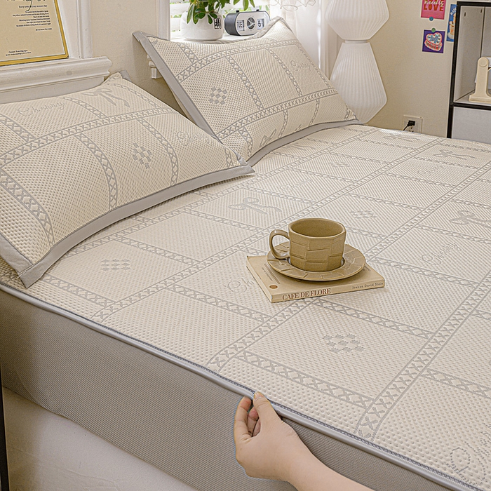 91家纺网 家纺一手货源 找家纺 富馨莱 2026新款PE乙纶高克重冰豆豆席凉感凉席单件席子床笠款支持一件定做尺寸学生宿舍 花蝶-灰