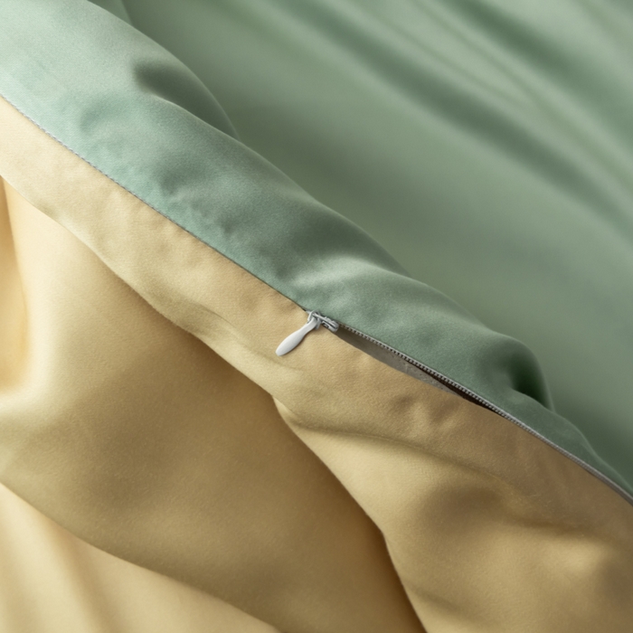 91家纺网 家纺一手货源 找家纺 禾时 2026新款60支奥地利兰精双拼纯色天丝四件套 浅艾绿-香槟金