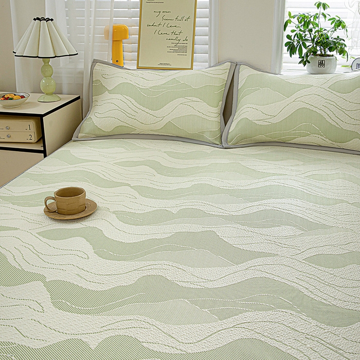 91家纺网 家纺一手货源 找家纺 富馨莱 2026新款PE乙纶高克重冰豆豆席凉感凉席单件席子床笠款支持一件定做尺寸学生宿舍 波纹-绿