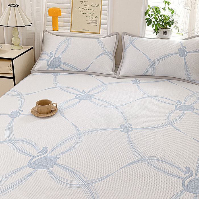 91家纺网 家纺一手货源 找家纺 富馨莱 2026新款PE乙纶高克重冰豆豆席凉感凉席单件席子床笠款支持一件定做尺寸学生宿舍 天鹅-蓝